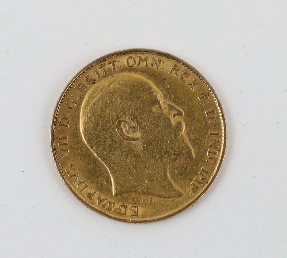 British Gold coins, Edward VII half sovereign, 1908, VF